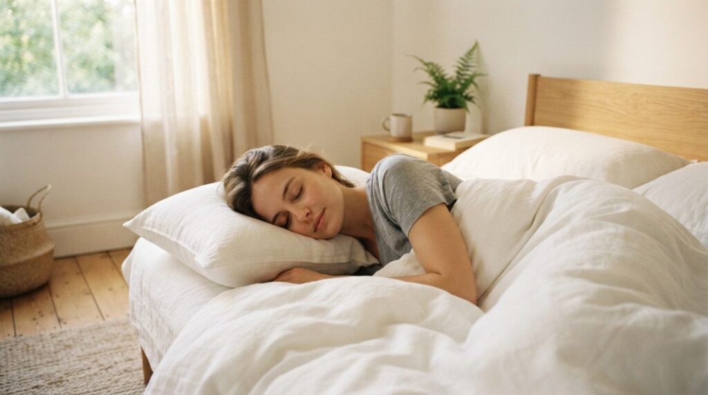 Serene photograph of a person sleeping peacefully on high-qu